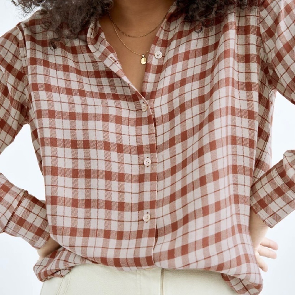 ARITZIA Wilfred Free Hope Button-Up Plaid Long-sleeve Viscose Shirt Size XS